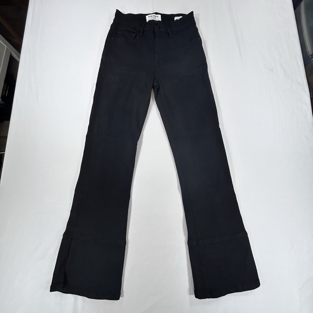 FRAME Le Crop Mini Boot Jeans Womens 25 Black Split Hem Bootcut Stretch Boho